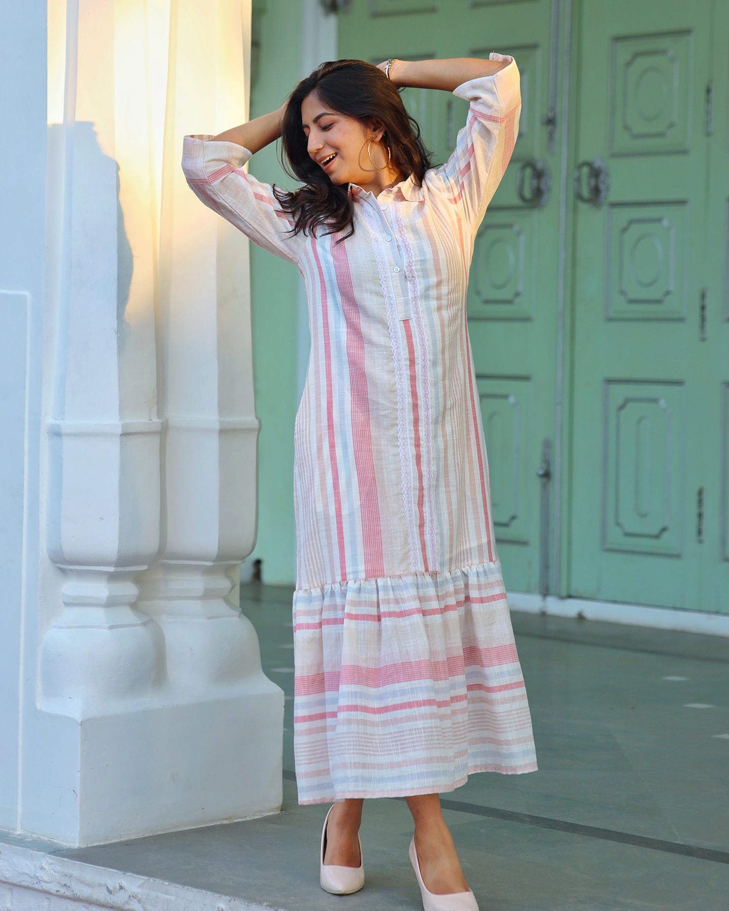 BOHEMIAN COTTON STRIPED DRESS