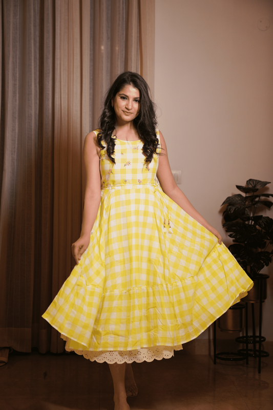 Sunshine Bloom Checkered Dress