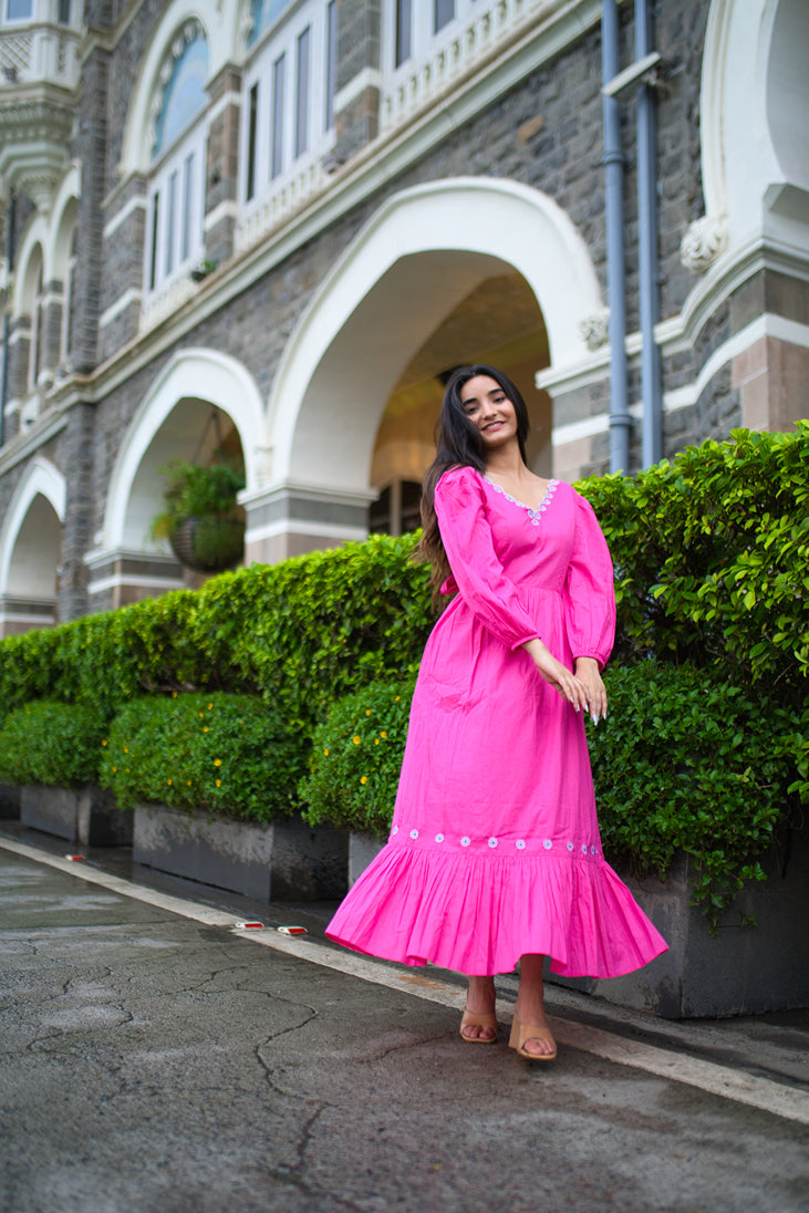 Pink embroidered outlet maxi dress