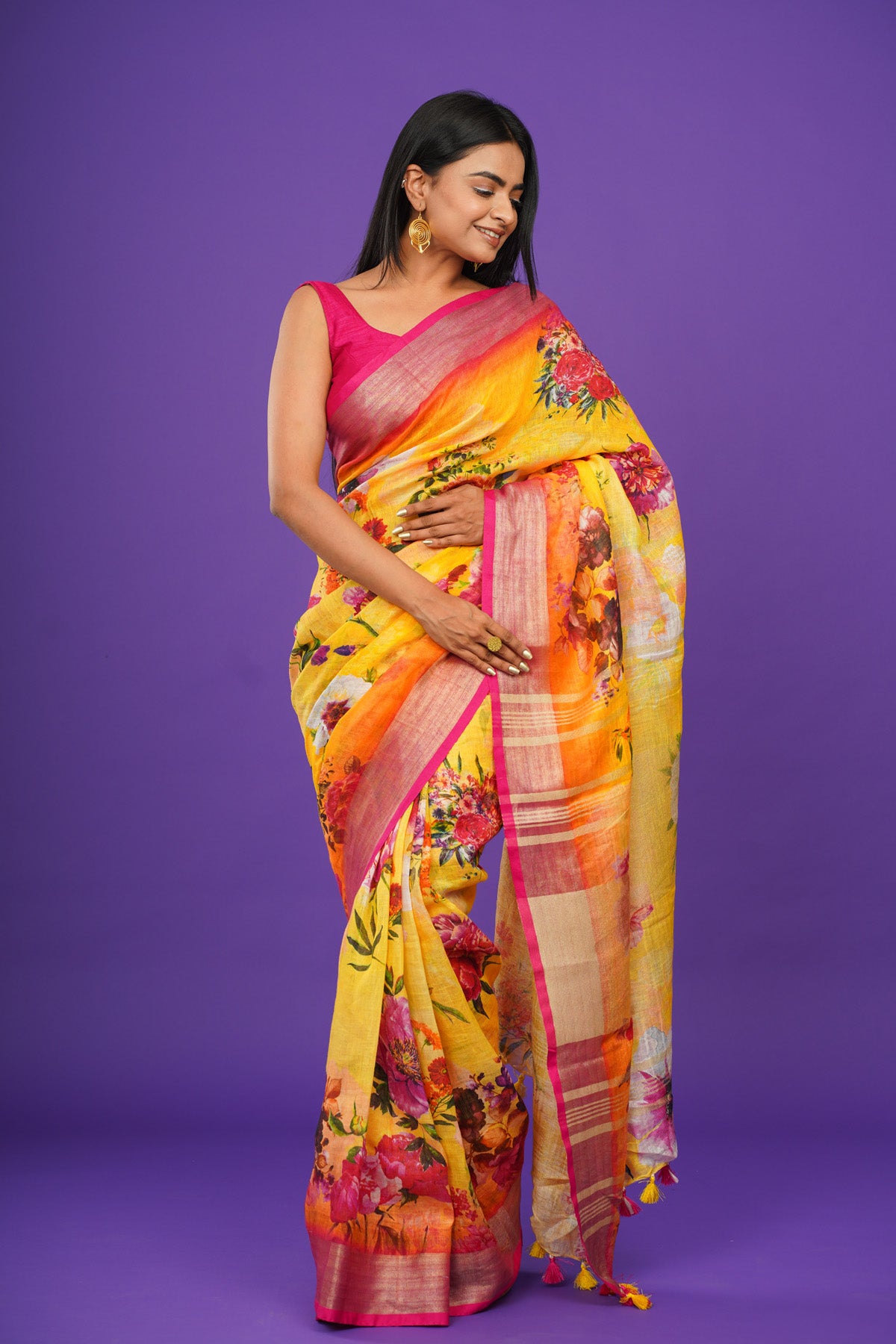 YELLOW SHINE LINEN SAREE