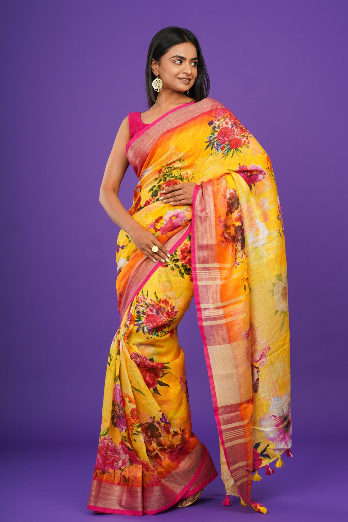 YELLOW SHINE LINEN SAREE