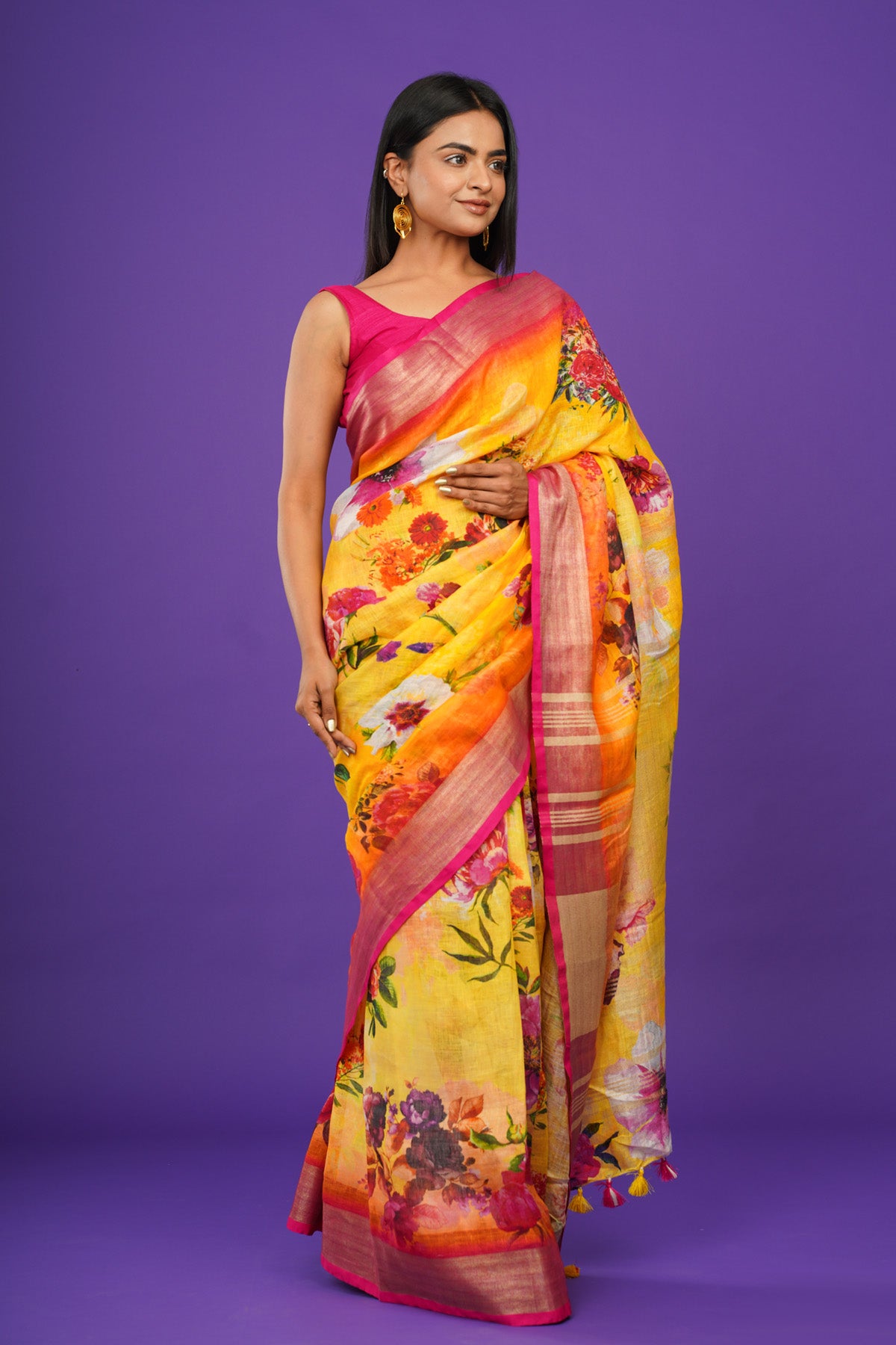 YELLOW SHINE LINEN SAREE