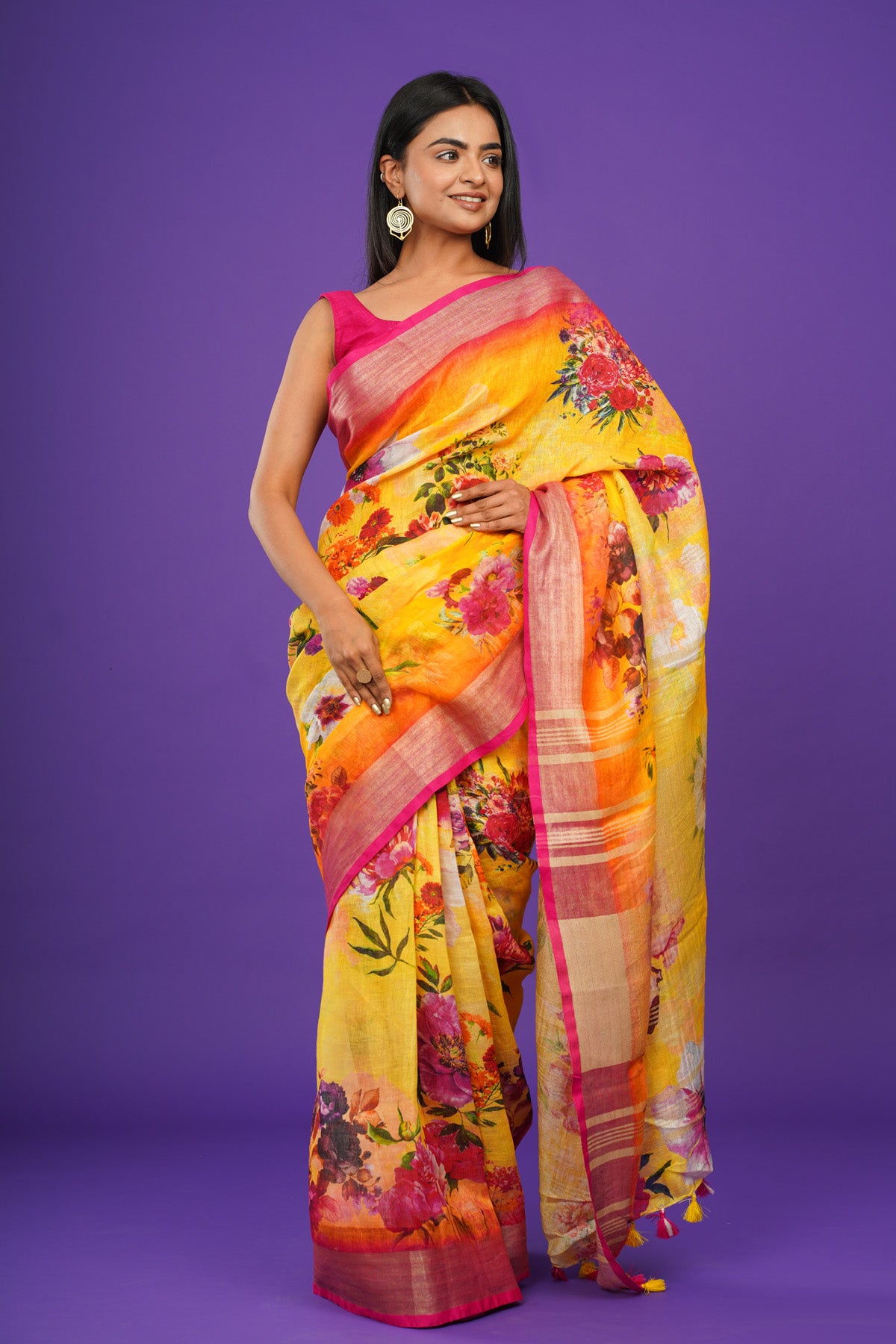 YELLOW SHINE LINEN SAREE