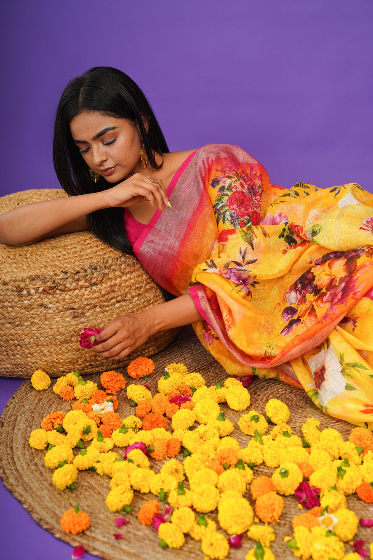 YELLOW SHINE LINEN SAREE