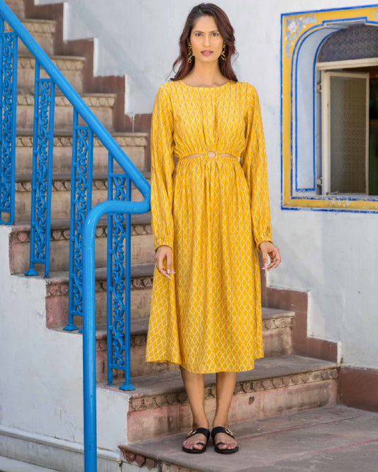 BOHEMIAN CUT OUT YELLOW MUSLIN DRESS