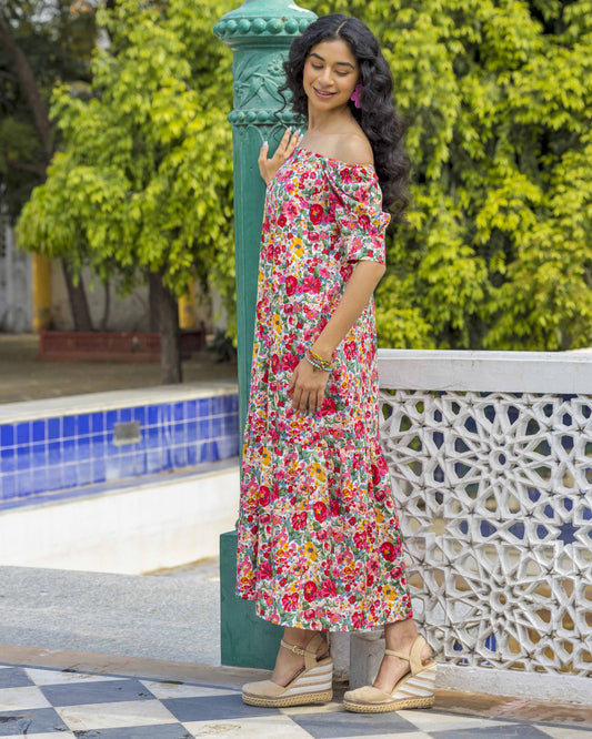 MULTICOLOR FLORAL PRINTED BOHEMIAN SUMMER DRESS